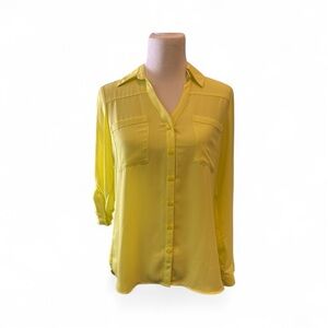 Express Top Womens Sz M Yellow Rollable Long  The Portofino Shirt Button Up